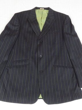 VTG CUBAVERA BLACK PINSTRIPE BLAZER LIME LINE 3 BUTTON JACKET 40L  M108 *FLAW